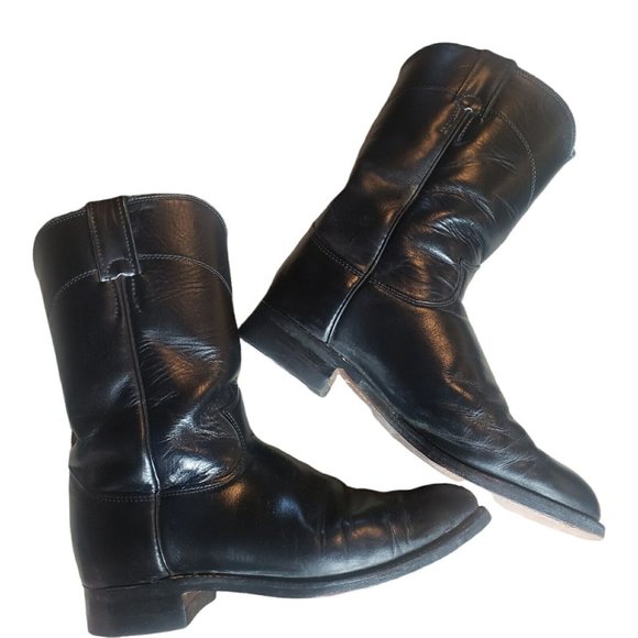 JUSTIN ROPER Black Corona Leather Round Toe Boots #3133 Men's 7/Women's 8.5 - Picture 7 of 12
